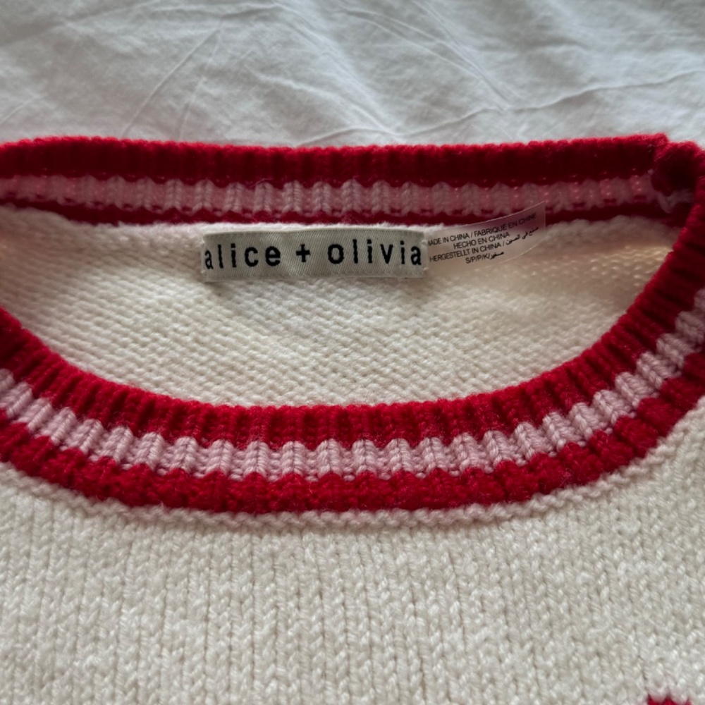 Alice + Olivia White Graphic Print Wool Sweater Size S - Picture 4 of 6